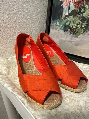 Ralph Lauren Orange Cross-Front Espadrille Wedges